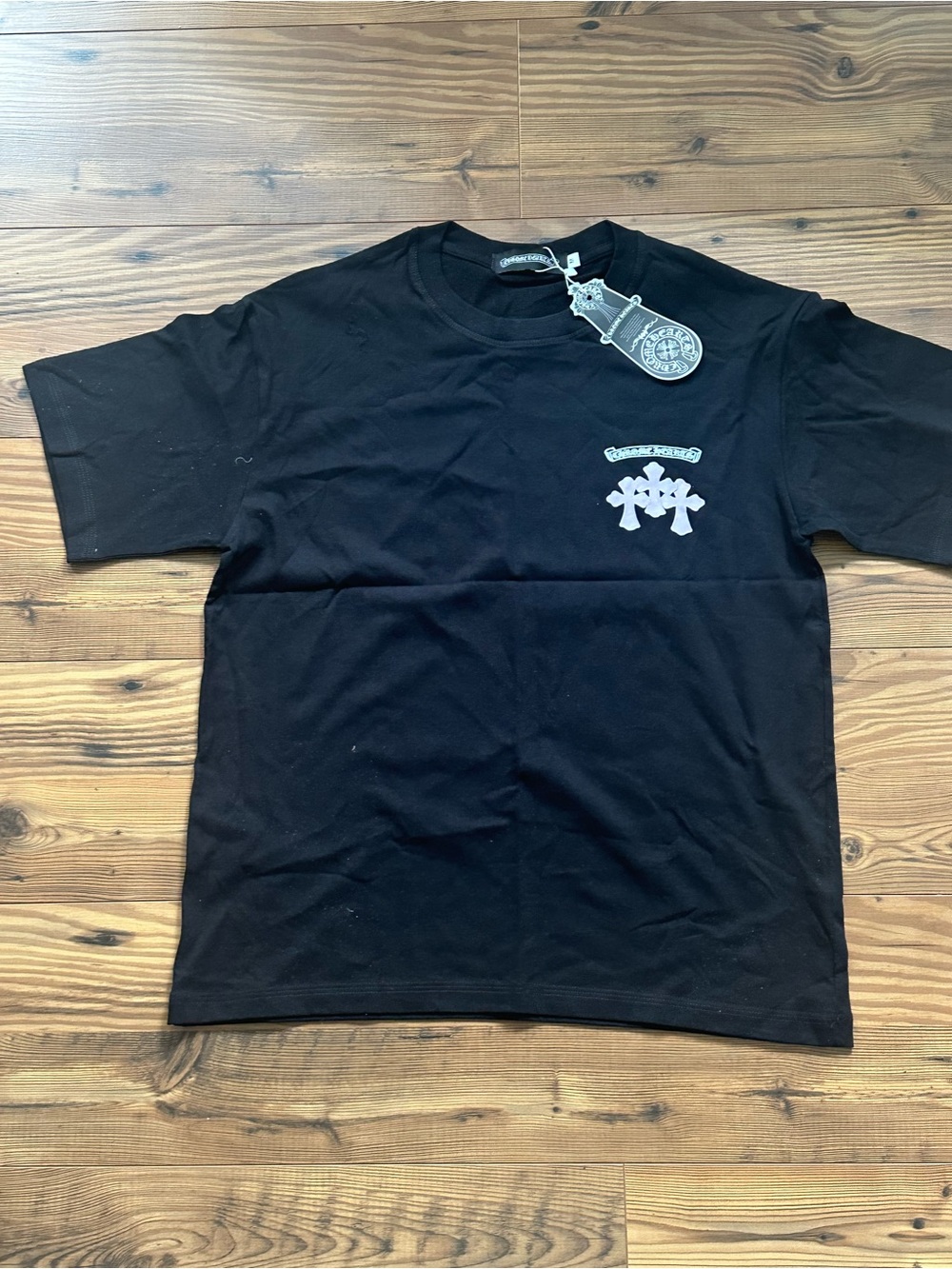 Chrome Hearts Black Short Sleeve Tee with White Cross Graphic